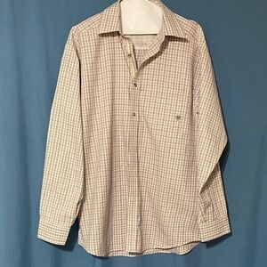 Ariat Men's Beige and White Plaid Button Down Shirt Pro Series